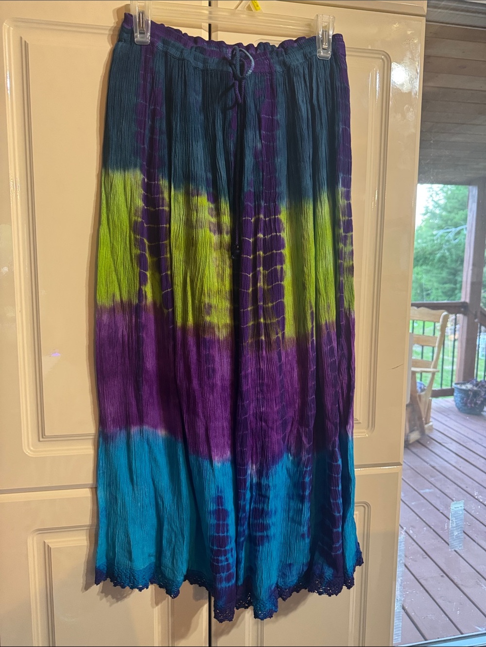 Boho Tie-Dye Maxi Skirt in Teal, Purple & Lime